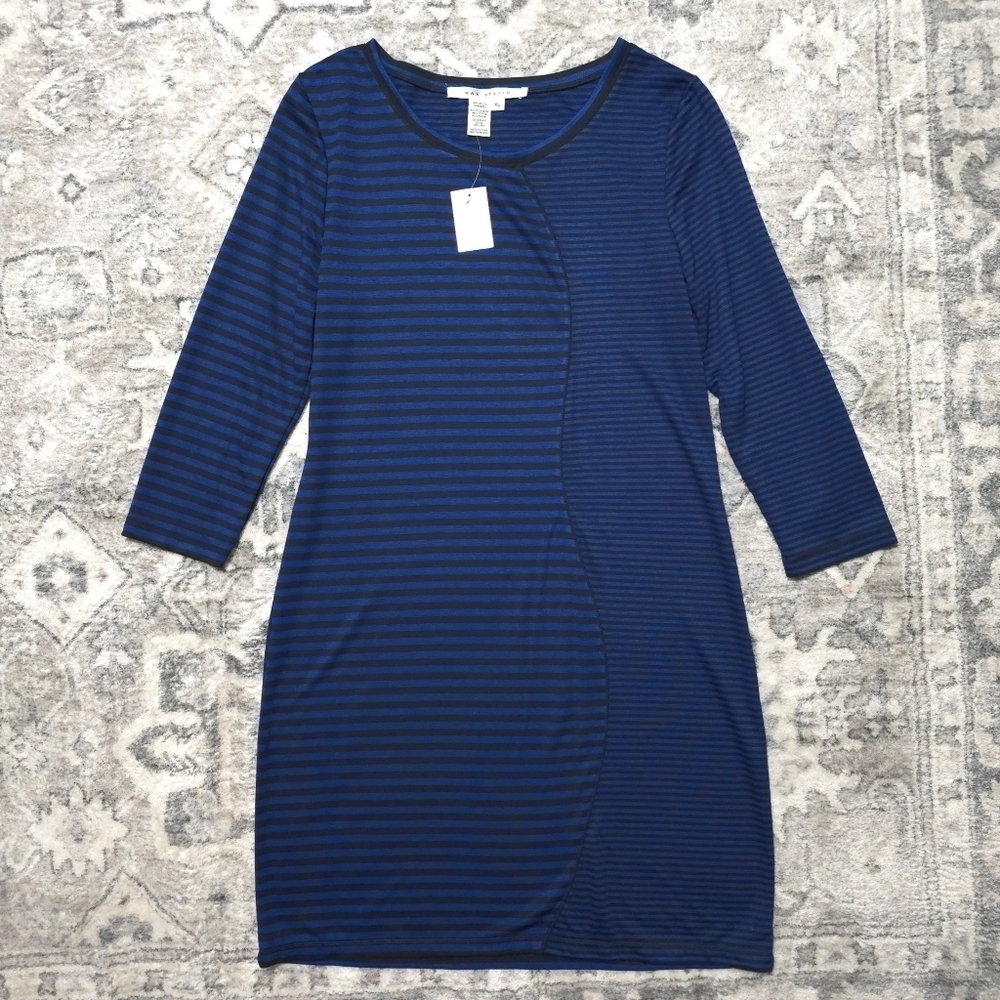 MAX STUDIO Nwt 3/4 Sleeve Royal Striped Pieced Bodycon Knee Length Dress, XL - Picture 11 of 13